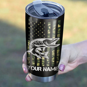 Musky (Muskie) Fishing Tumbler US Flag Camo Patriot Customize name Stainless Steel Tumbler Cup Personalized Fishing gift for fisherman - IPH1273