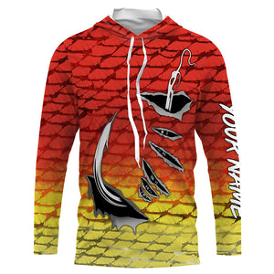 Fishing hook Redfsh Fish scale Custom Long sleeve Fishing Shirts, Redfish Mens Long Sleeve IPHW3490