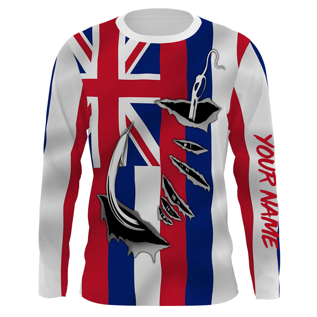 Hawaiian Flag 3D Fish hook Custom Long Sleeve performance Fishing Shirts IPHW471