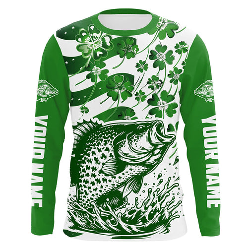 Custom St Patrick'S Day American Flag Crappie Fishing Shirts, Patriotic Crappie Fishing Jerseys IPHW5898
