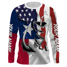 Load image into Gallery viewer, American Texas Flag Fish hook Custom UV Long Sleeve Fishing Shirts for men, women and kids, Patriotic Fishing gifts - IPHW814