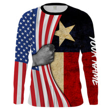 Load image into Gallery viewer, Personalized American Texas Flag Custom Long Sleeve performance Shirts, Patriotic apparel 4th of July day - IPHW1159