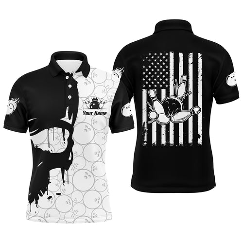 Custom American Flag Bowling Shirts, Customize Vintage Skull Bowling Shirts For Men IPHW3723