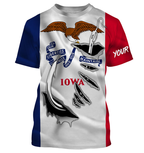 Iowa Flag 3D Fish Hook UV protection custom long sleeves shirts fishing apparel gifts IPHW478