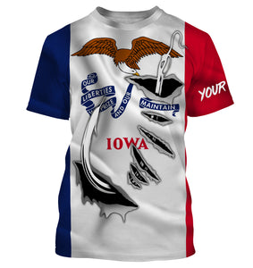 Iowa Flag 3D Fish Hook UV protection custom long sleeves shirts fishing apparel gifts IPHW478