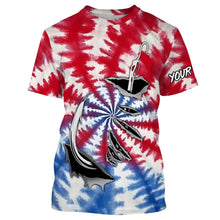 Load image into Gallery viewer, Custom Fish Hook American Flag Tie Dye Camo Long Sleeve Fishing Shirts, Patriotic Fishing Jerseys IPHW4698