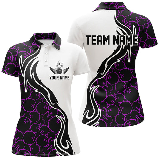 Purple Bowling Pattern Custom Women Bowling Polo Shirts Flame Bowling Team Jerseys Tournament IPHW5310