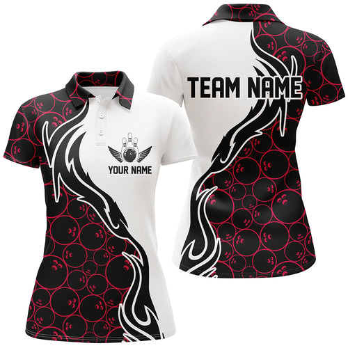 Red Bowling Pattern Custom Women Bowling Polo Shirts Flame Bowling Team Jerseys IPHW5311