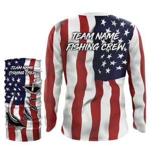 US Fishing Crew 3D Fish Hook American Flag Sun / UV protection quick dry customize name long sleeves shirts personalized Patriotic fishing apparel gift for Fishing team IPH1990