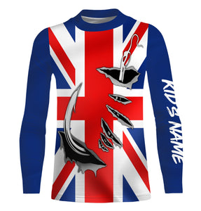 UK Fishing 3D Fish Hook England Flag Sun / UV protection quick dry customize name long sleeves shirts personalized Patriotic fishing apparel gift for Fishing lovers IPH1976