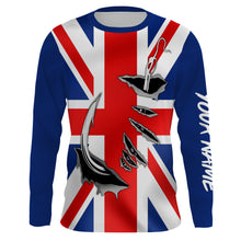 Load image into Gallery viewer, UK Fishing 3D Fish Hook England Flag Sun / UV protection quick dry customize name long sleeves shirts personalized Patriotic fishing apparel gift for Fishing lovers IPH1976