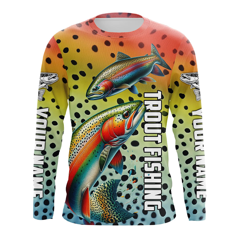 Personalized Rainbow Trout Long Sleeve Fishing Shirts, Trout Fly Fishing Apparel IPHW5601