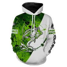 Load image into Gallery viewer, Largemouth Bass Fishing tattoo Lime green Camo Custom name All over print shirts Personalized Fishing gift for men, women and kid - IPH1344