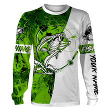 Load image into Gallery viewer, Largemouth Bass Fishing tattoo Lime green Camo Custom name All over print shirts Personalized Fishing gift for men, women and kid - IPH1344