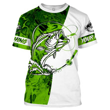 Load image into Gallery viewer, Largemouth Bass Fishing tattoo Lime green Camo Custom name All over print shirts Personalized Fishing gift for men, women and kid - IPH1344