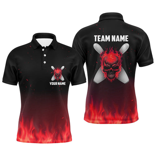 Red Flame Skull Bowling Polo Shirts Men Personalized Team Bowling Jerseys Halloween Outfits IPHW5374
