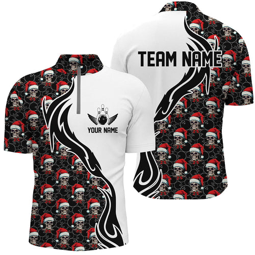 Custom Christmas Men Bowling Quarter Zip Shirts Skull Team Bowling Jerseys Bowler Christmas Gifts IPHW5376