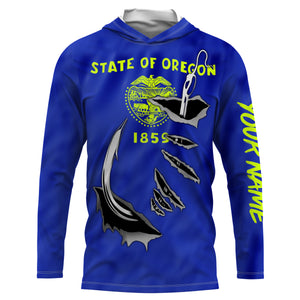 Oregon Flag 3D Fish Hook UV Protection Custom Long Sleeve performance Fishing Shirts IPHW503