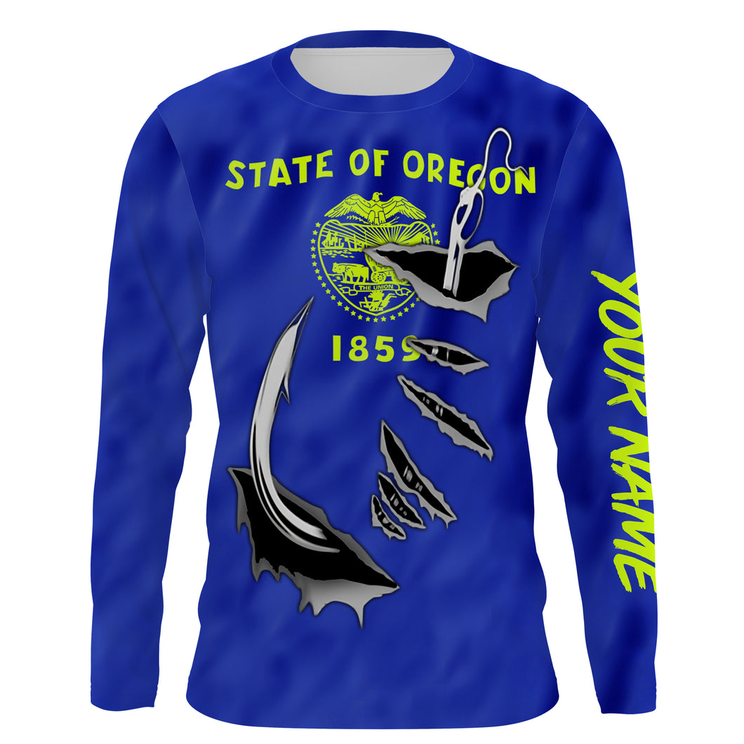 Oregon Flag 3D Fish Hook UV Protection Custom Long Sleeve performance Fishing Shirts IPHW503
