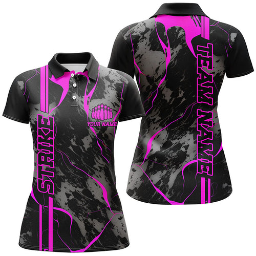 Custom Pink Strike Bowling Shirts Women Polo Pink Camo Bowling Team Jerseys Bowling League IPHW5384