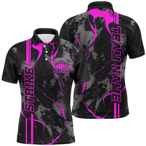 Custom Pink Strike Bowling Shirts Men Polo Pink Camo Bowling Team Jerseys Bowling League IPHW5384