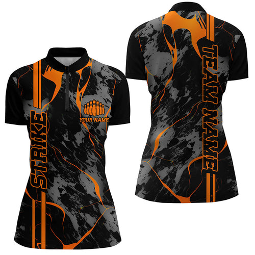 Custom Orange Strike Ladies Bowling Shirts Quarter Zip Orange Camo Bowling Team Jerseys IPHW5385