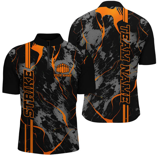 Custom Orange Strike Bowling Shirts Men Quarter Zip Camo Bowling Team Jerseys Bowling League IPHW5385