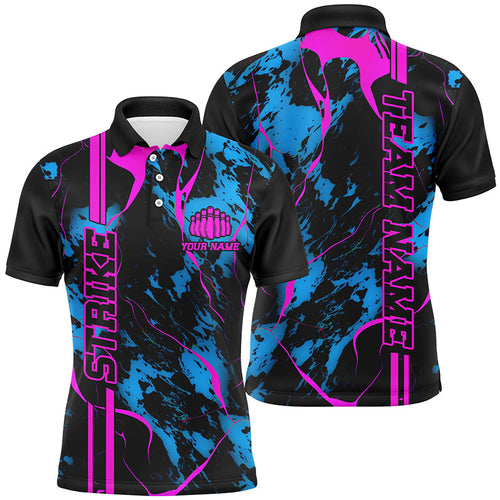 Custom Blue And Pink Strike Bowling Shirts Men Polo Camo Bowling Team Jerseys Bowling League IPHW5387