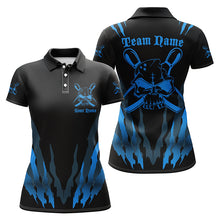 Load image into Gallery viewer, Custom Bowling Shirts For Women, Skull Bowling Team Shirts Bowling Pin | Blue IPHW4483