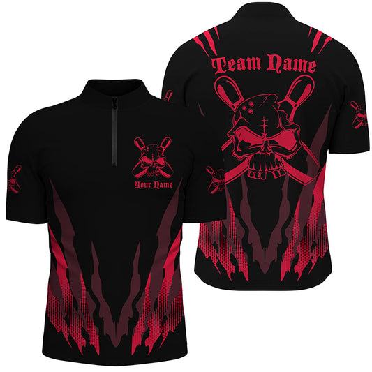 Custom Bowling Shirts For Men And Women, Skull Bowling Team Shirts Bowling Pin | Red IPHW4484