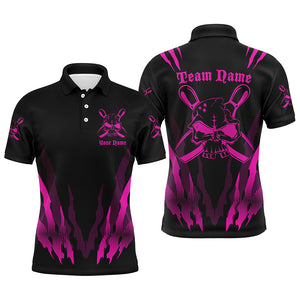 Custom Bowling Shirts For Men And Women, Skull Bowling Team Shirts Bowling Pin | Pink IPHW4485