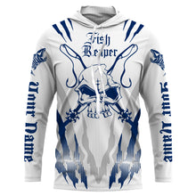 Load image into Gallery viewer, Fish reaper Custom Long Sleeve performance Fishing Shirts, Skull Fishing jerseys | white navy blue IPHW3173