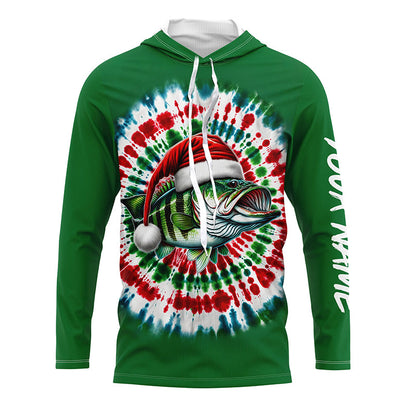 Custom Christmas Bass Fishing Tie Dye Long Sleeve Fishing Shirts, Christmas Bass Fishing Gifts IPHW5588