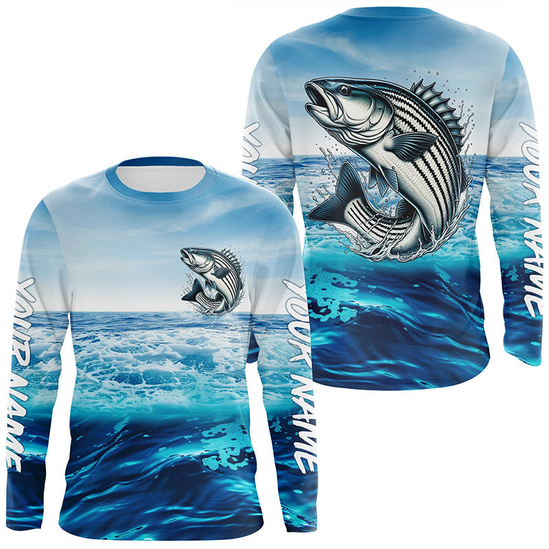 Striped Bass Fishing Custom Performance Long Sleeve Uv Shirts, Striper Saltwater Fishing Jerseys IPHW6114