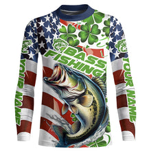 Load image into Gallery viewer, Personalized St Patrick&#39;S Day Bass Long Sleeve Fishing Shirts, Patriotic Bass Fishing Jerseys IPHW5899