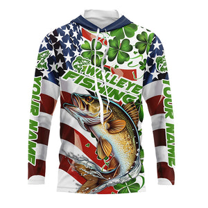 Personalized St Patrick'S Day Walleye Long Sleeve Fishing Shirts, Patriotic Walleye Fishing Jerseys IPHW5900