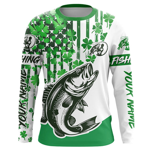 Custom Name St Patrick'S Day Bass Long Sleeve Fishing Shirts, Patriotic Bass Fishing Jerseys IPHW5904