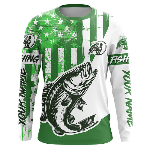 Custom Name St Patrick'S Day Bass Long Sleeve Fishing Shirts, Patriotic Bass Fishing Jerseys IPHW5905