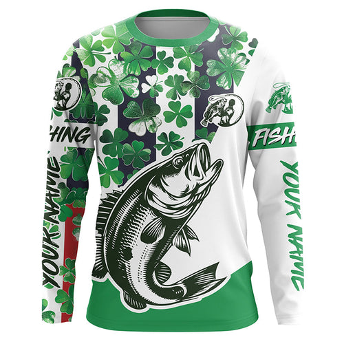 Custom Name St Patrick'S Day Bass Long Sleeve Fishing Shirts, Patriotic Bass Fishing Jerseys IPHW5906