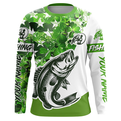 Custom Name St Patrick'S Day Bass Long Sleeve Fishing Shirts, Patriotic Bass Fishing Jerseys IPHW5907