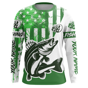 Custom Name St Patrick'S Day Walleye Long Sleeve Fishing Shirts, Patriotic Walleye Jerseys IPHW5910