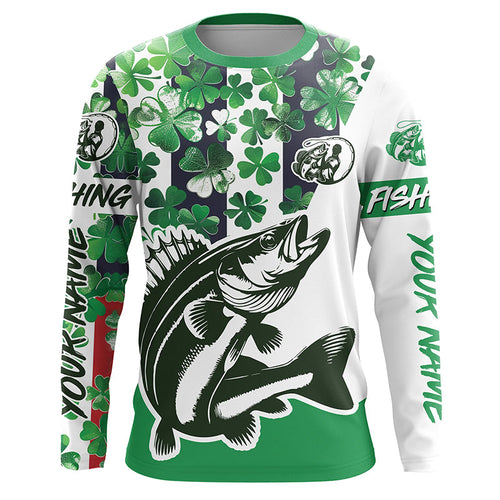 Custom Name St Patrick'S Day Walleye Long Sleeve Fishing Shirts, Patriotic Walleye Fishing Jerseys IPHW5911