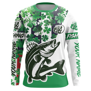 Custom Name St Patrick'S Day Walleye Long Sleeve Fishing Shirts, Patriotic Walleye Jerseys IPHW5911