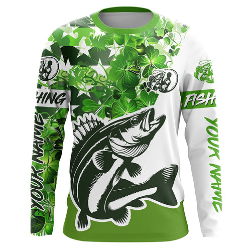Custom Name St Patrick'S Day Walleye Long Sleeve Fishing Shirts, Patriotic Walleye Jerseys IPHW5912