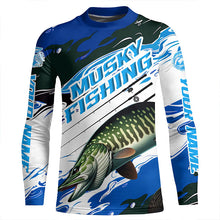 Load image into Gallery viewer, Custom Musky Fishing Jerseys, Muskie Long Sleeve Tournament Fishing Shirts | Blue Camo  IPHW6126