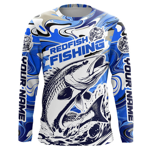 Redfish Fishing Custom Performance Long Sleeve Uv Shirts, Saltwater Camo Fishing Shirt | Blue IPHW6138