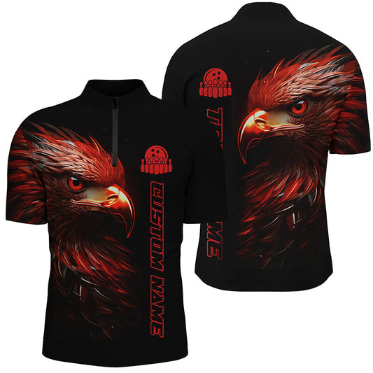 Red Eagle Custom Bowling Quarter Zip Shirts For Men Bowling League Team Jerseys Bowler Outfits IPHW5312