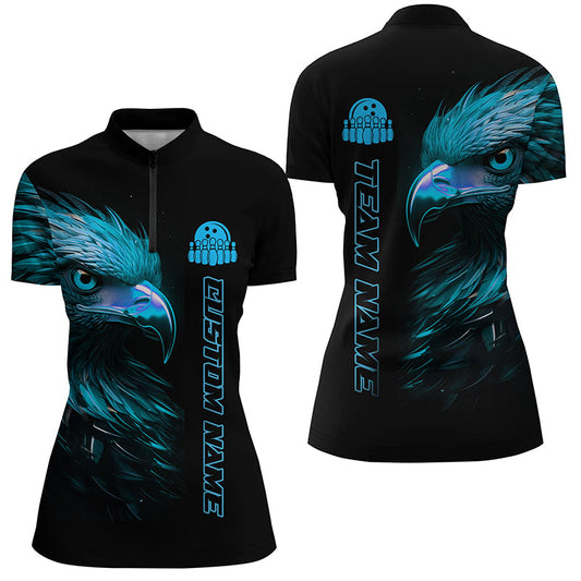 Blue Eagle Custom Bowling Quarter Zip Shirts For Women Bowling League Team Jerseys Outfits IPHW5313