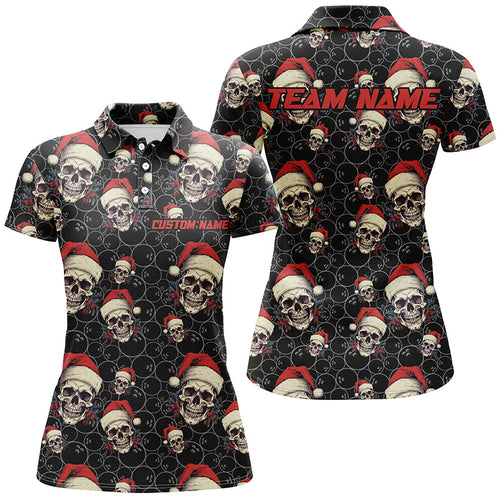 Custom Women Funny Christmas Bowling Polo Shirts Skull Christmas Gifts For Bowlers Outfit IPHW5315