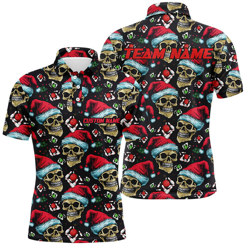 Funny Christmas Skull Wear Santa Hat Bowling Men Polo Shirts Strike Bowling Team Xmas Outfits IPHW5317